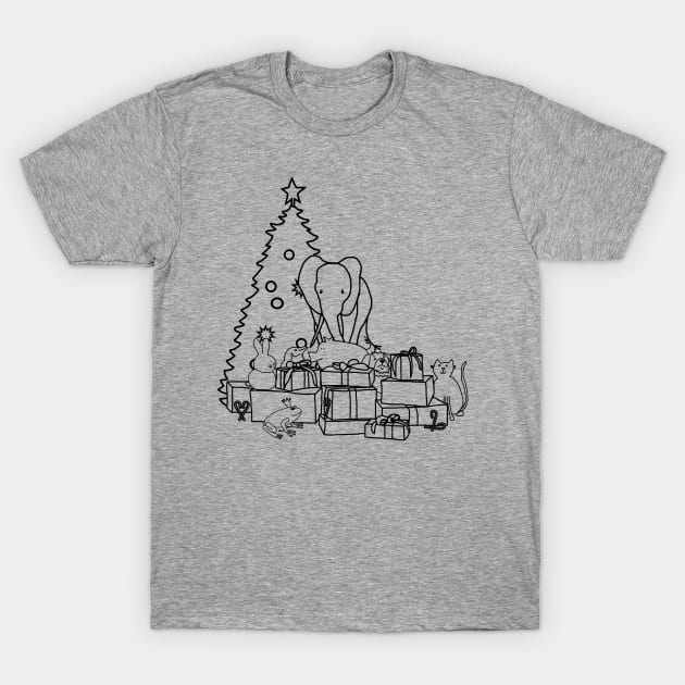 Merry Christmas from the Cute Animals Line Drawing T-Shirt by ellenhenryart